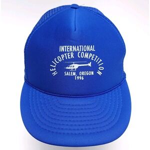 Vintage Helicopter Competition Trucker Hat Rope Mesh Oregon Cap Snapback Blue
